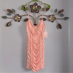 Blashe Womens Peach Bodycon Ruched Spaghetti Strap Dress Size Large